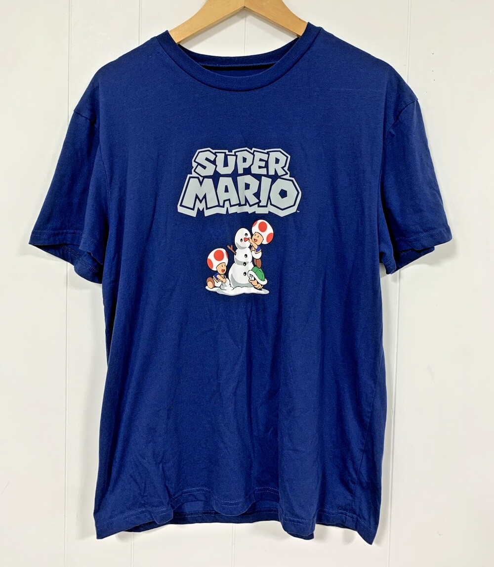 Nintendo Super Mario Toad Snowman Graphic T-Shirt Men’s Large Blue